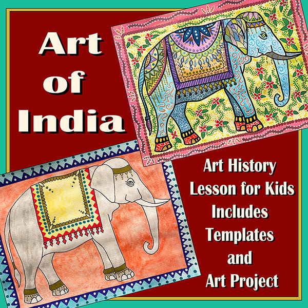 India lesson for kids cover featuring Indian art, culture, history, and printable art history activities for elementary students.