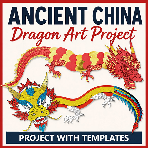 Chinese Dragon art project for kids cover featuring printable dragon templates inspired by traditional Chinese art and culture.
