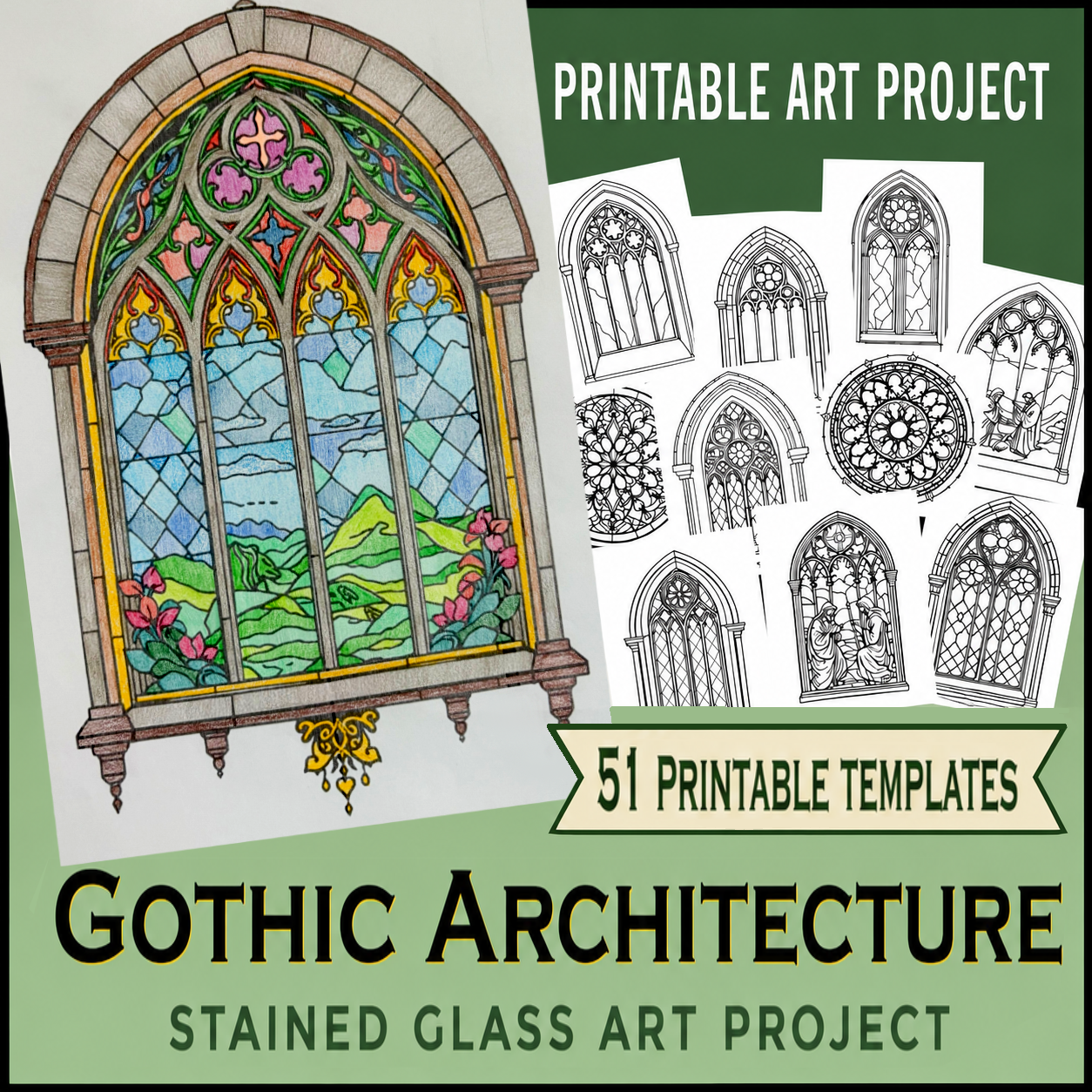 Gothic Stained Glass Art Project - 51 Printable Cathedral Window Templates for Kids
