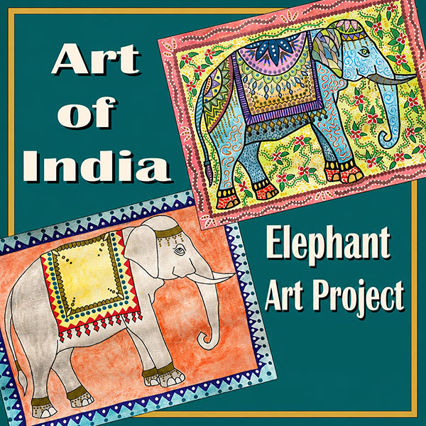 India Elephant art project for kids cover featuring printable elephant templates inspired by traditional Indian art and culture.