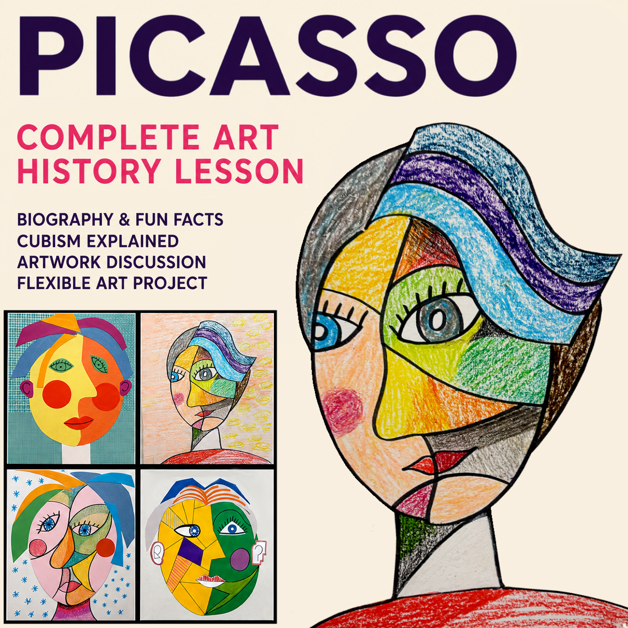 Picasso Art History Lesson for Kids – Cubism, Printable Templates & Art Project