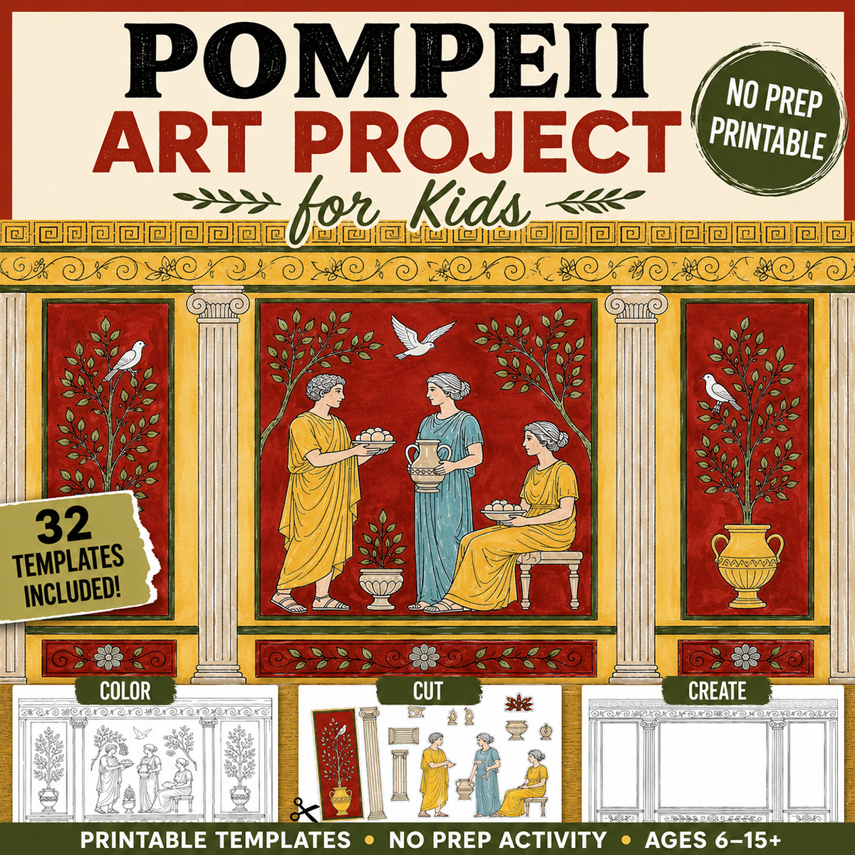Pompeii Fresco Art Project - Printable Ancient Rome Cut-and-Create Activity