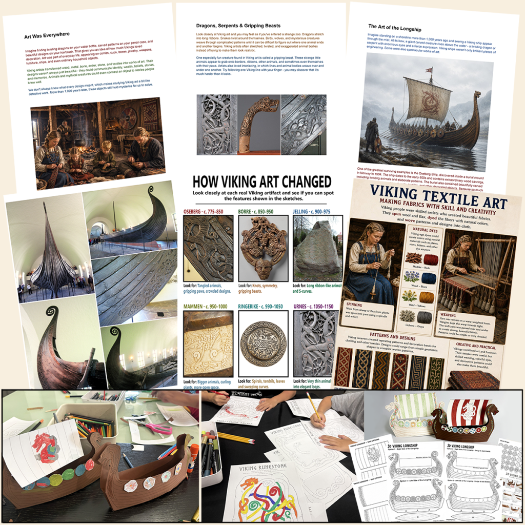 Viking Art History Lesson printable pages and hands-on art projects