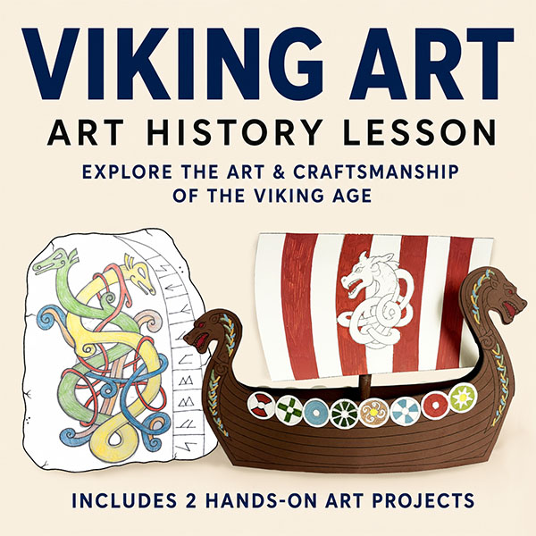 Viking Art History Lesson with Viking runestone and 3D longship hands-on art projects