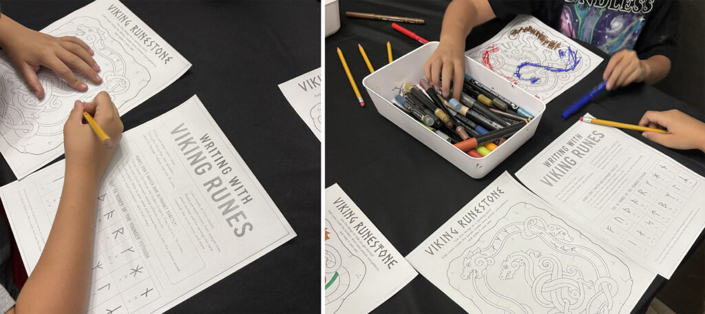Students creating Viking runestone artwork and learning to write with Younger Futhark Viking runes